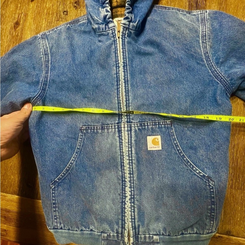VTG 90s Carhartt Y07 DST denim blanket-lined hooded jacket. - Picture 5 of 7